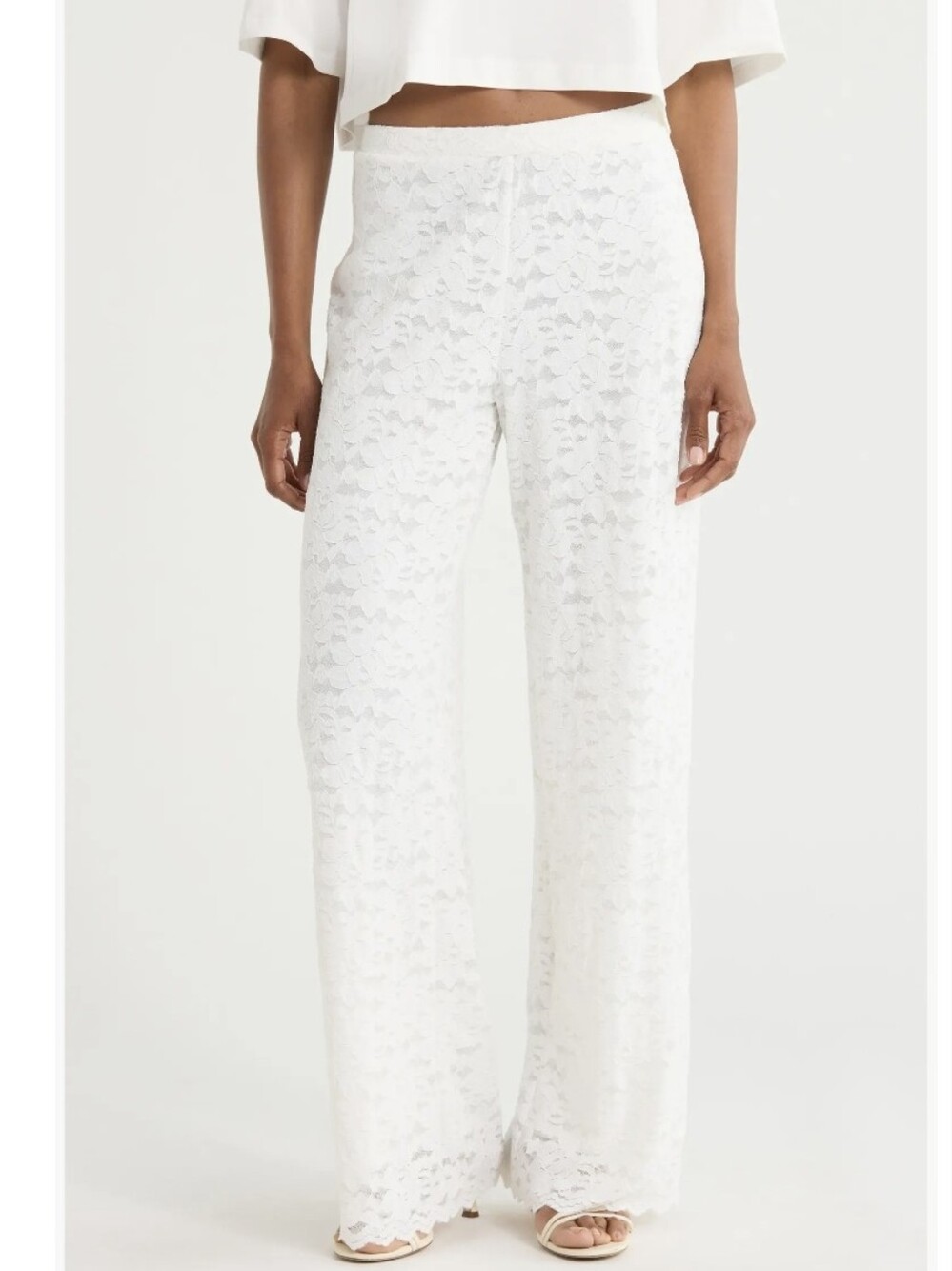 Label of Love Women's White Lace Wide-Leg Pants, size M